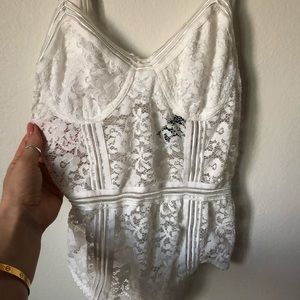 White lace body suit